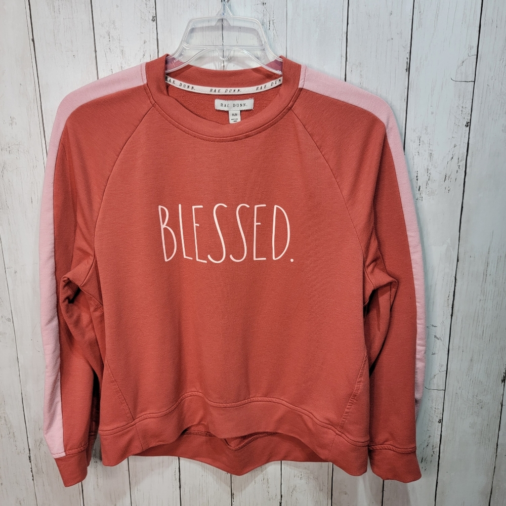 Rae Dunn Women's "Blessed" Color Block Gallery Sweatshirt Size Medium.